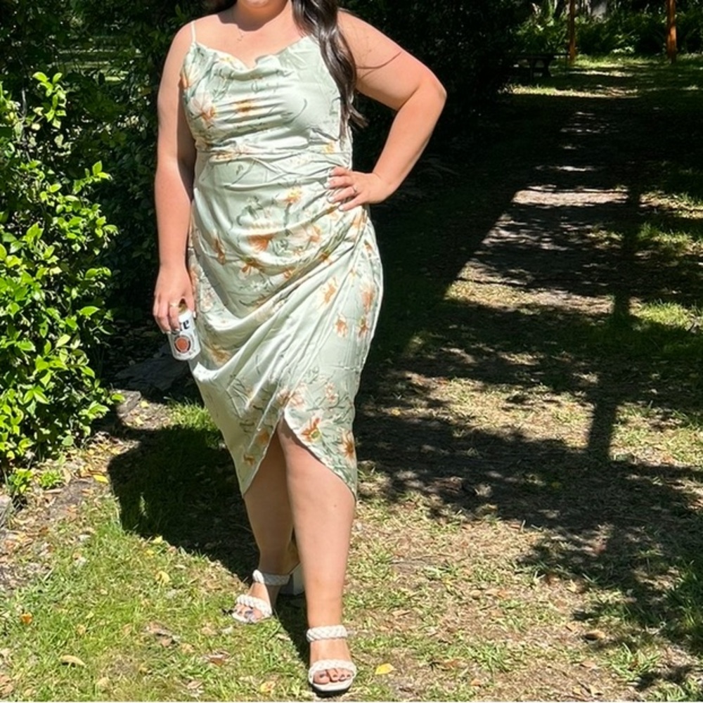 Sage Green Floral Slip Dress